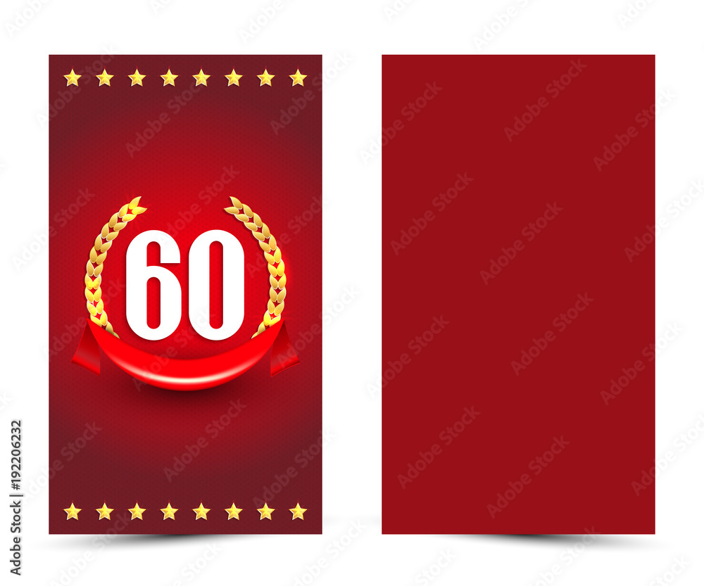 60 years anniversary decorated greeting / invitation card template with golden elements.