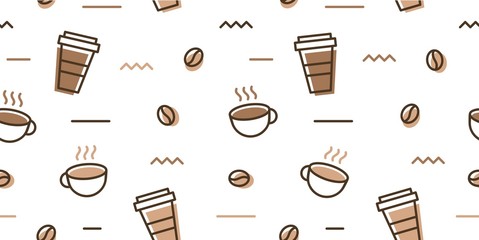Handdoek met foto Koffie patronen Koffiebonen en mokken Memphis stijl  © gaga vastard