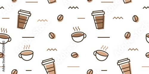 Fotografia coffee bean mug cup memphis seamless pattern white background wallpaper download