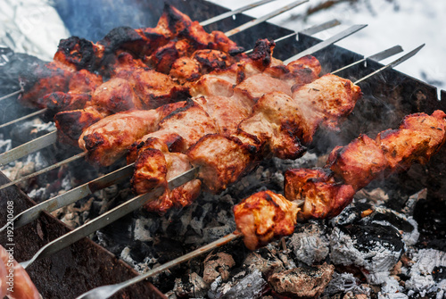 Barbecue cook on charcoal