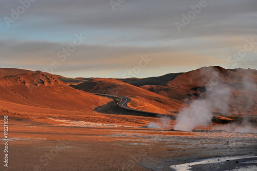 Iceland. Sunrise on the geothermal site Hverir