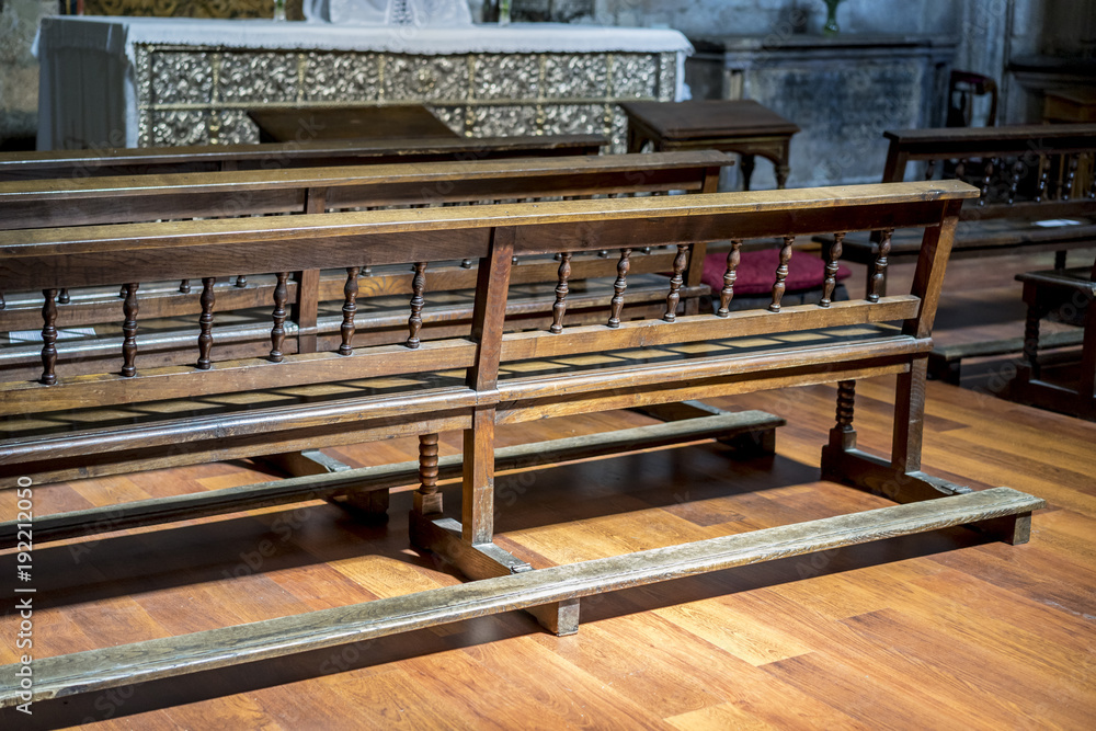Chapel, benches to pray inside a church. concept of faith and religion Chapel, benches to pray inside a church. concept of faith and religion