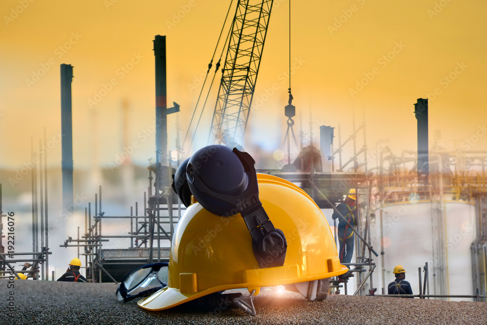 Double exposure of Standard construction safety and construction site