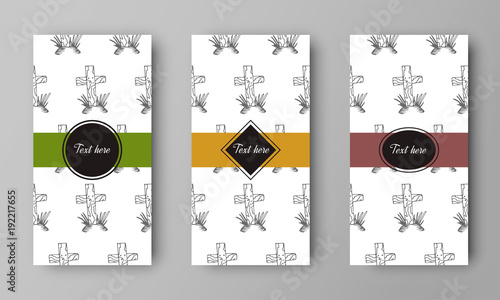 vector design of leaflet cover with print ofwooden cross in the grass pattern