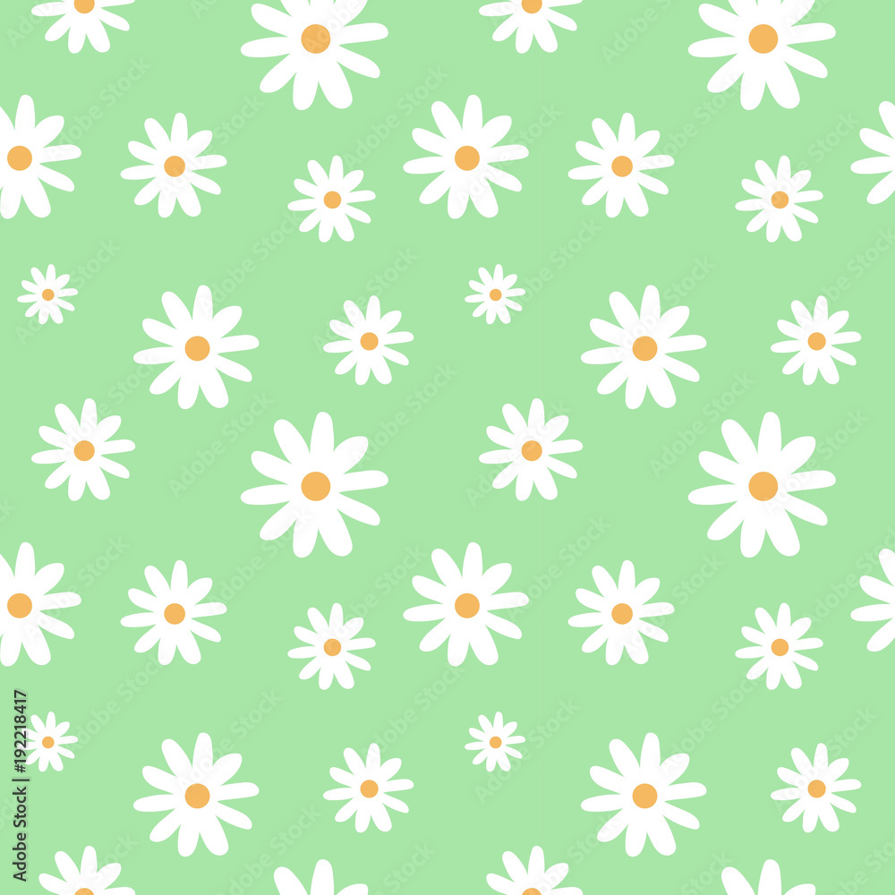 chamomile on a light green pastel background pattern seamless vector