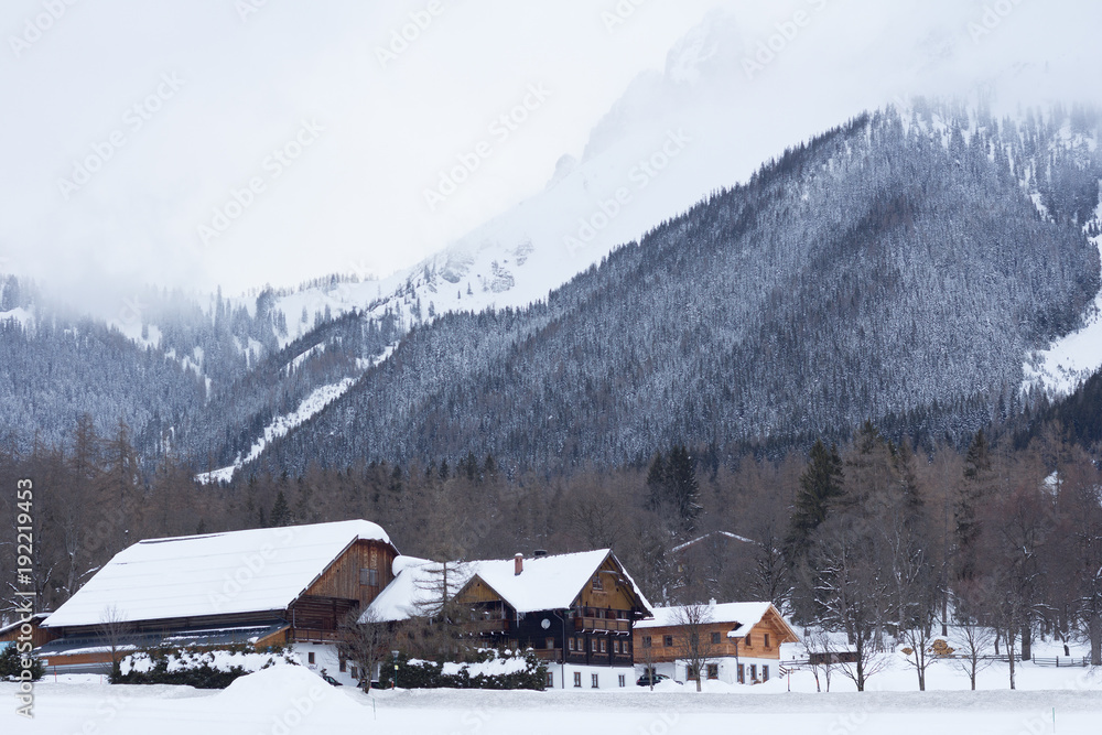 winter village under mountain