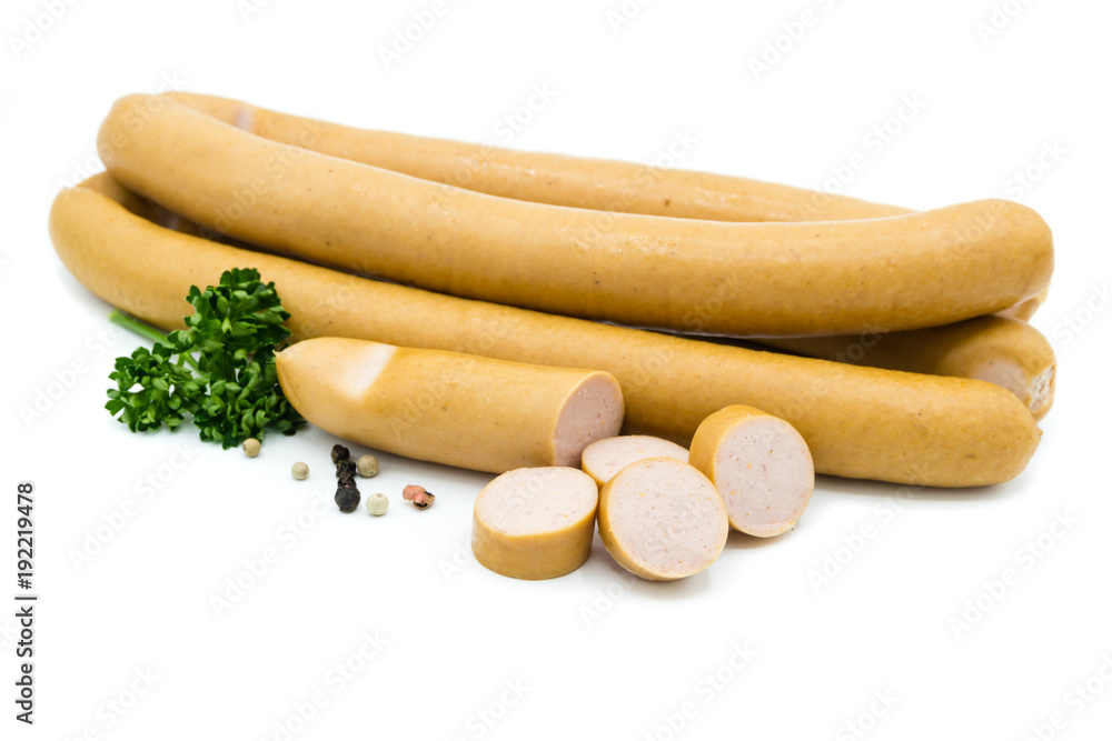Wiener Würstchen isoliert freigestellt auf weißen Hintergrund, Freisteller