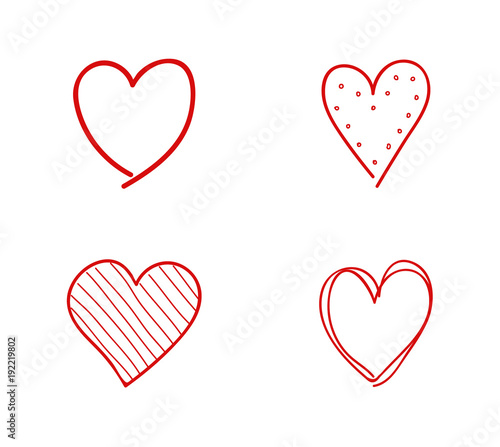 Hand drawn hearts icons - cute sketch. Vector.