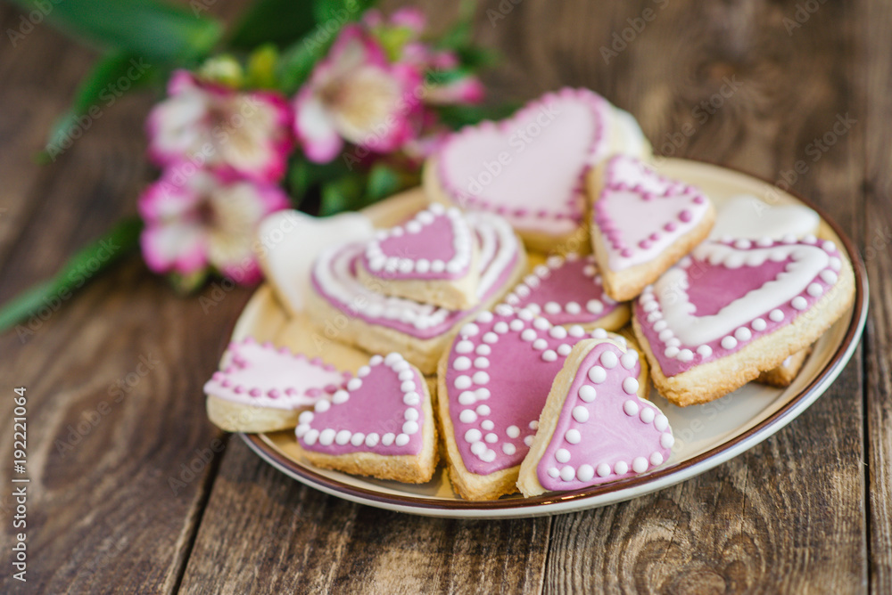 pink Valentine's heart shaped cookies pink Valentine's heart shaped cookies