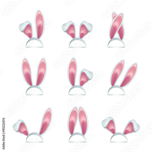 Rabbit ear set. Vector pink rabbit ears in different positions.