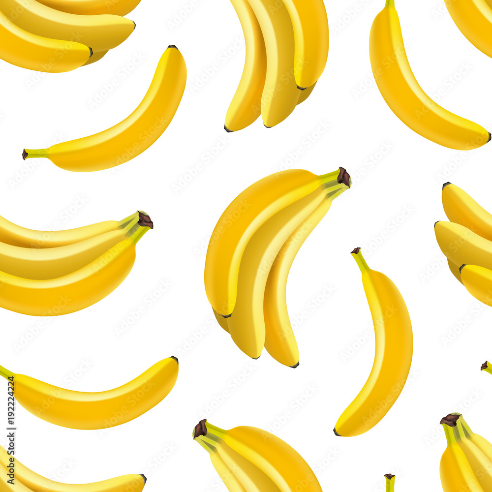 Realistic Detailed Fruit Banana Seamless Pattern Background. Vector