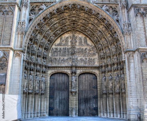 Entrance to the Cathedral of Our Lady in the city of Antwerp in Belgium