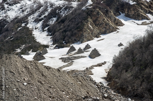 Antiavalanche strengthenings in Caucasus mountains in Russia photo