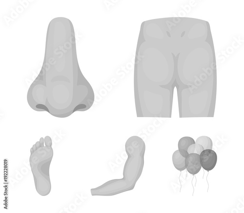Buttocks, nose, arm, foot. Part of the body set collection icons in monochrome style vector symbol stock illustration web.