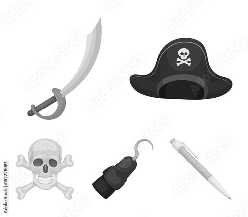 Pirate, bandit, cap, hook .Pirates set collection icons in monochrome style vector symbol stock illustration web.