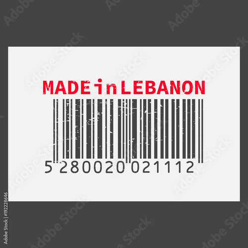 Vector realistic barcode Made in Lebanon on dark background.