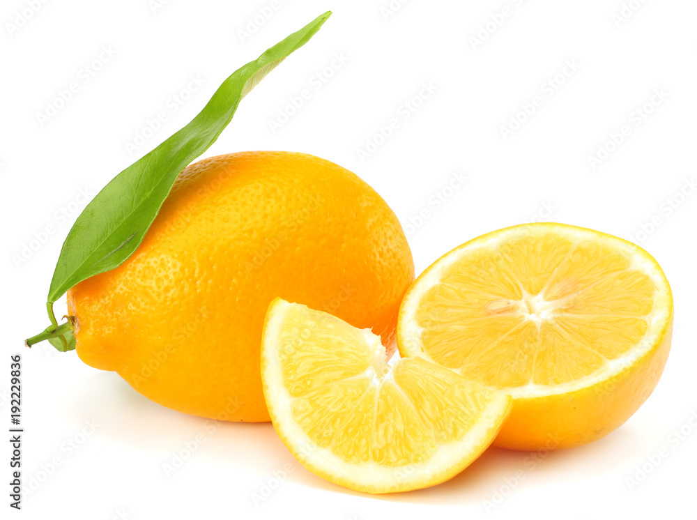 healthy food. lemon with green leaf isolated on white background healthy food. lemon with green leaf isolated on white background