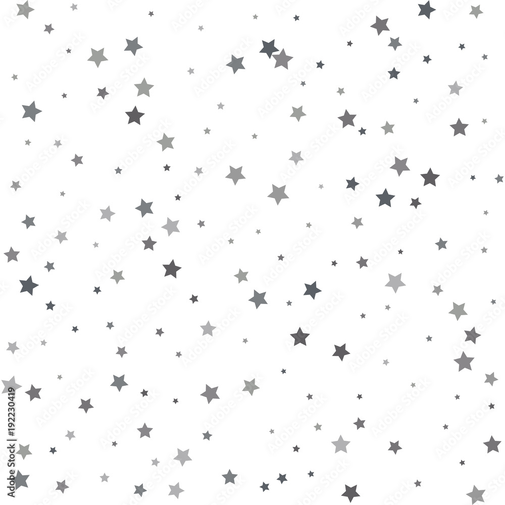 Silver glitter stars falling from the sky on white background. Abstract Background. Glitter pattern for banner. Vector illustration.