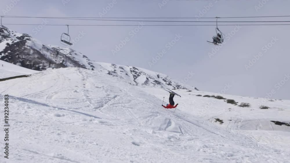 Pan right, skier crashes off jump in Gulmarg Pan right, skier crashes off jump in Gulmarg