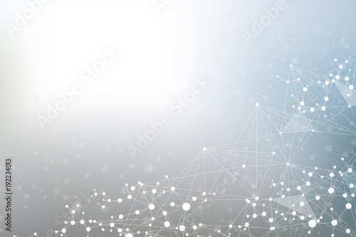 Structure molecule and communication. Dna, atom, neurons. Scientific concept for your design. Connected lines with dots. Medical, technology, chemistry, science background. Vector illustration.