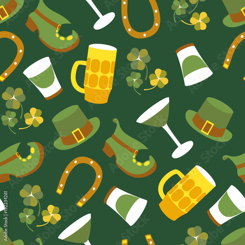 St. Patricks Day vector design of elements seamless pattern