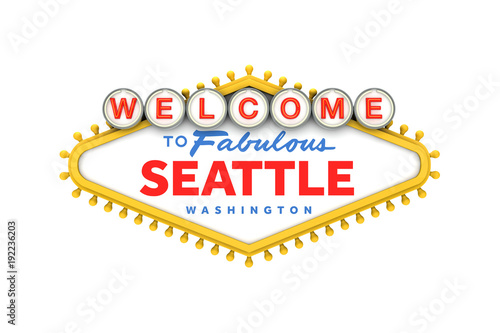 Welcome to Seattle sign in classic las vegas style design . 3D Rendering