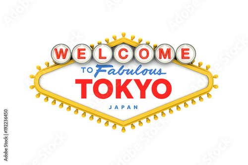 Welcome to Tokyo, Japan sign in classic las vegas style design . 3D Rendering