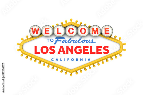 Welcome to Los Angeles, California sign in classic las vegas style design . 3D Rendering