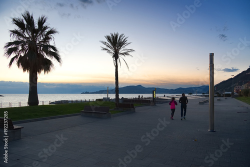 Fototapeta Naklejka Na Ścianę i Meble -  Chiavari - promenade at sunset - Portofino view - Liguria - Italy