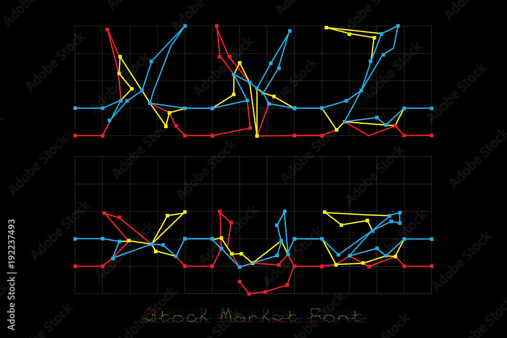 Stock Market Font - Letters X, Y, Z. Stock Market Font - Letters X, Y, Z.
