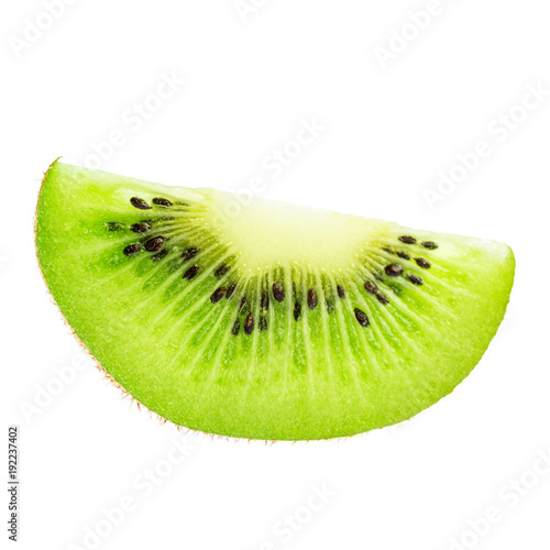 Green slice of kiwi fruit isolated on white background