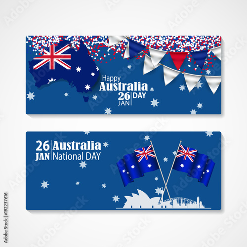 Happy Australia Day Celebration poster or banner Background set.