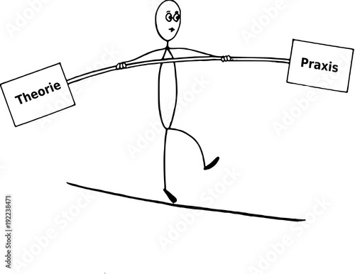 Balance zwischen Theorie und Praxis , Strichmännchen, Seiltänzer