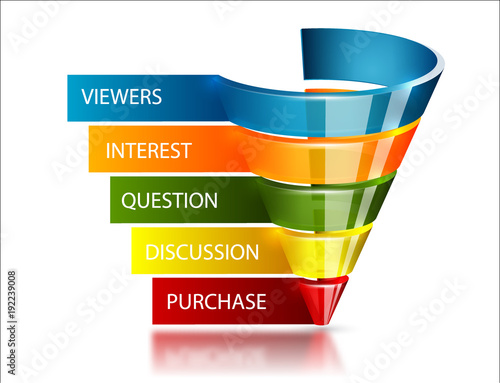 Sales funnel for marketing infographic. Glossy transparent glass vector element. Isolated on white background
