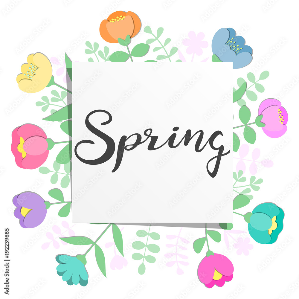 Fototapeta premium Background design with flowers and leaves for sping holidays greeting cards, advertising, banners. Women's day, 8 March, Valentines day.