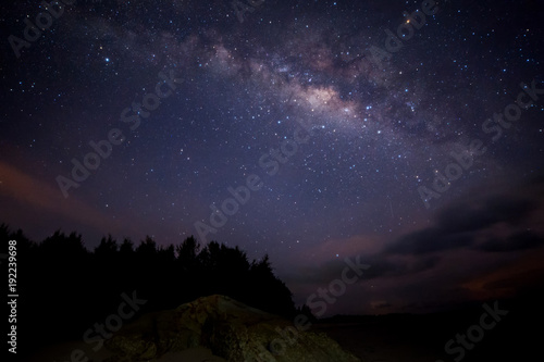 starry night sky with milky way. image contain soft focus, blur and noise due to long expose and high iso.