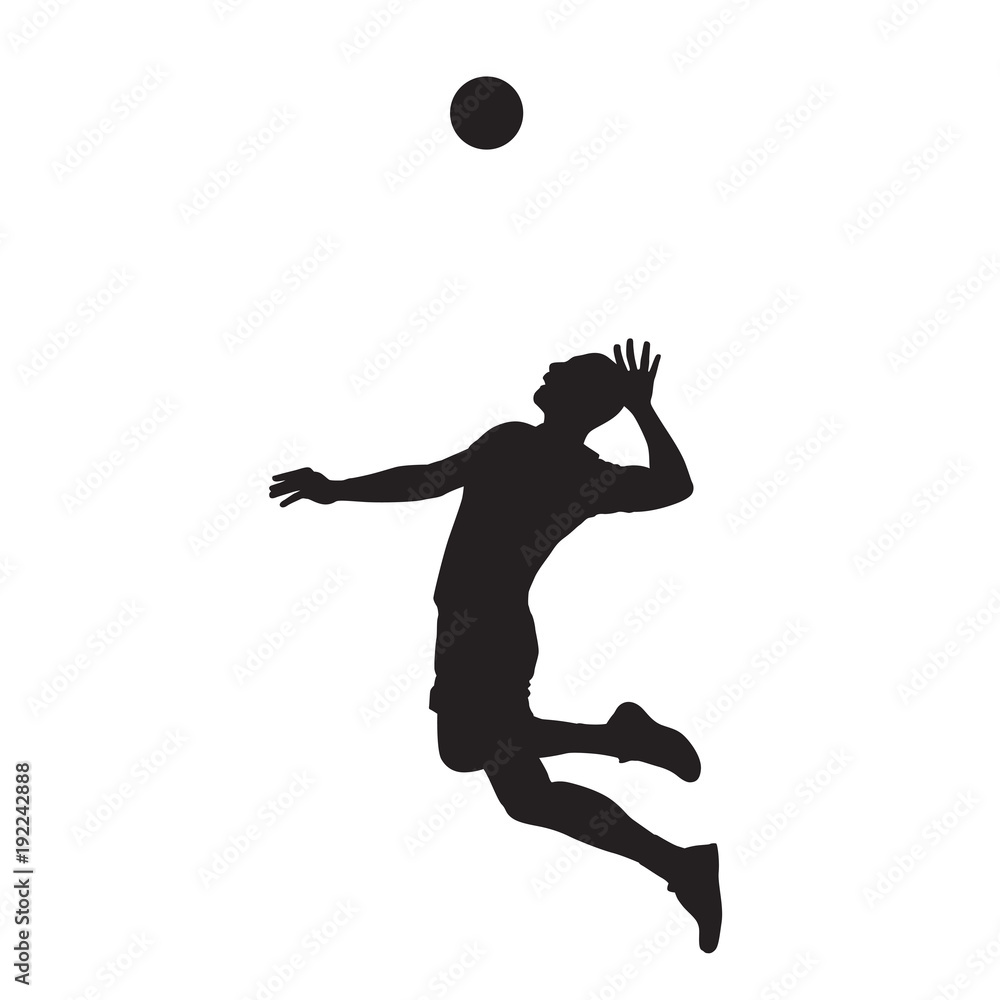 Volleyball player serving ball, isolated vector silhouette. Side view. Team sport