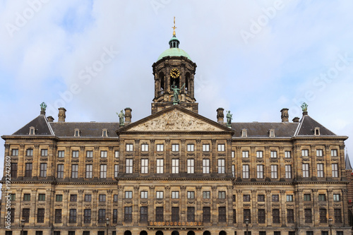 Canvas Print View to the Royal Palace of Amsterdam, Netherlands on the Dam Square