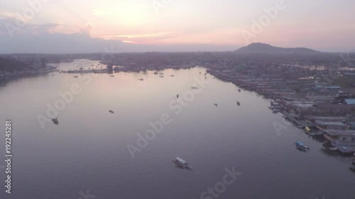 Scenic village on Lake Dal, aerial