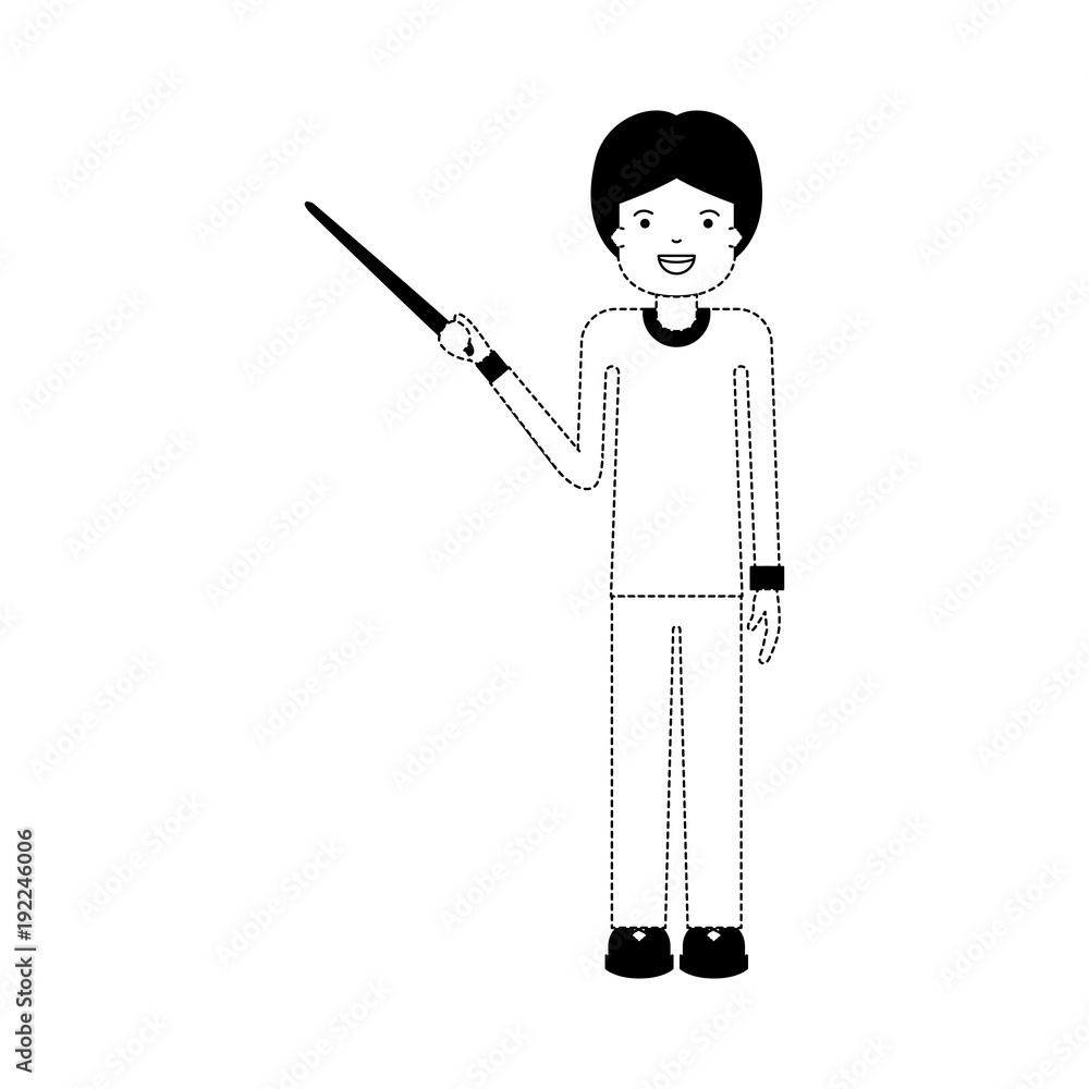 male teacher with pointing stick vector illustration design