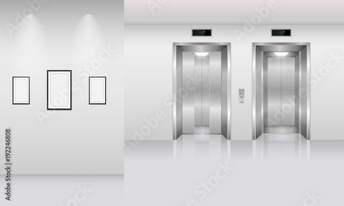 Realistic elevator in office building., Interior concept, Vector, Illustration