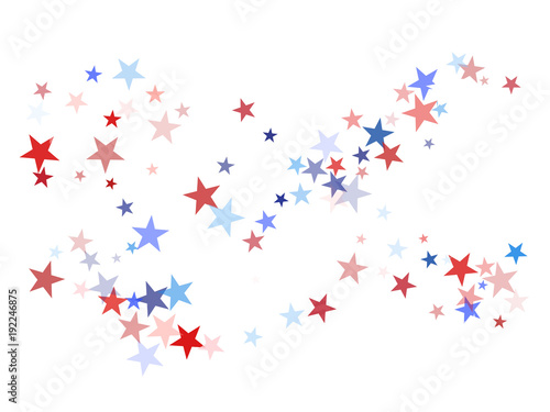 American Patriotic Deign, Vector Blue, Red, White Stars Confetti. Labor, Independence, Memorial Day, 4th of July Election Frame. American Patriotic Design, UK, Australia Freedom Falling Stars Texture.