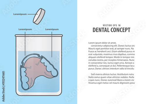 Layout cleaning the retainer in the glass with tablet illustration vector on blue background. Dental concept.