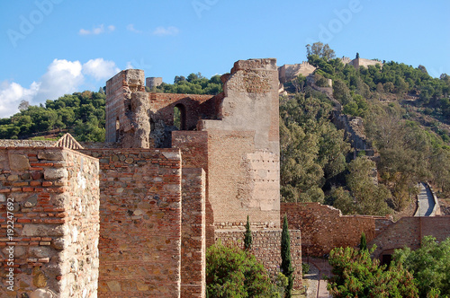 Mount Gibralfaro (Monte de Gibralfaro) photographed from the Alcazaba - Malaga, Andalusia, Spain © lkonya