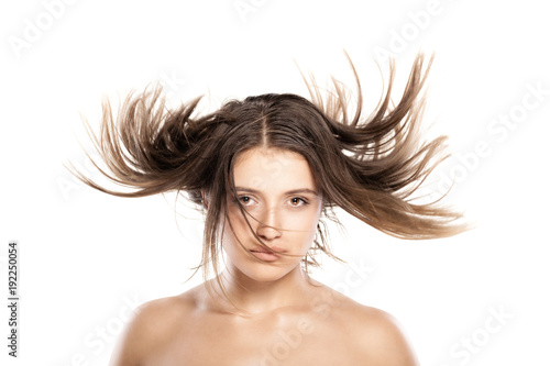 attractive young girl withh windy hair