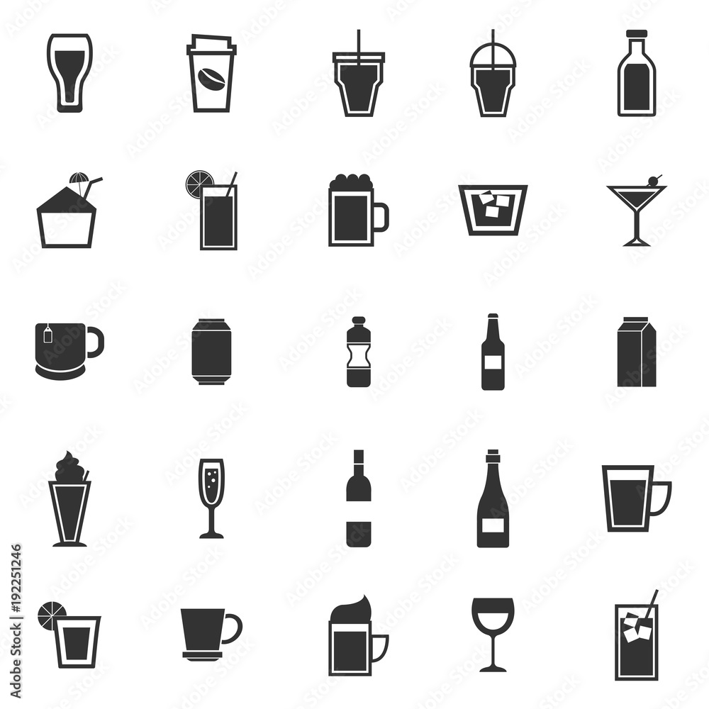 Beverage icons on white background Beverage icons on white background