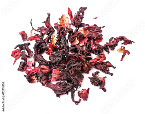 Dried hibiscus calyces on a white background