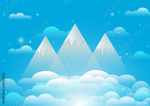 Night sky abstract background with mountains,clouds and stars. Vector illustration.