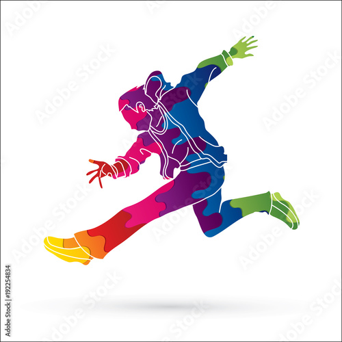 Street dance, B boys dance, Hip Hop Dancing action designed using colorful graphic vector