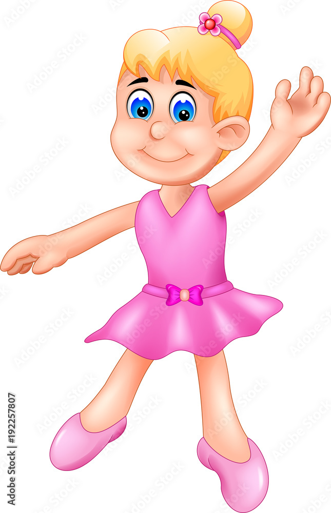 cute ballerina cartoon in action with smile and waving cute ballerina cartoon in action with smile and waving